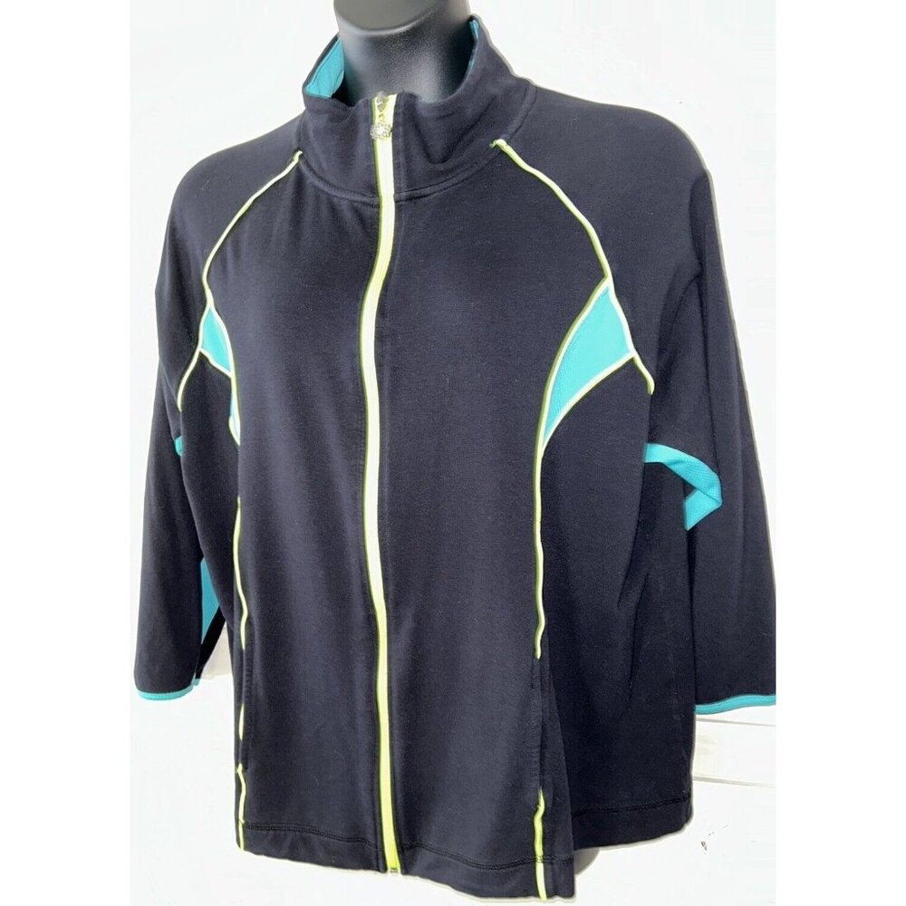 Catherines Sz PETITES 2XP 22/24WP Black Full Zip Athletic Jacket Pockets EUC